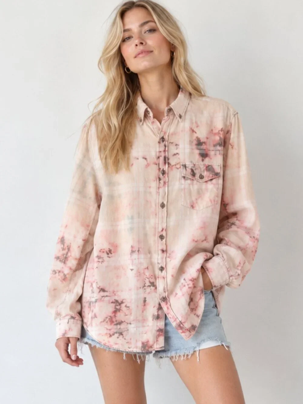 J. Crew Brushed Twill Pink Plaid Tie Dye Cotton Button Down Shirt M